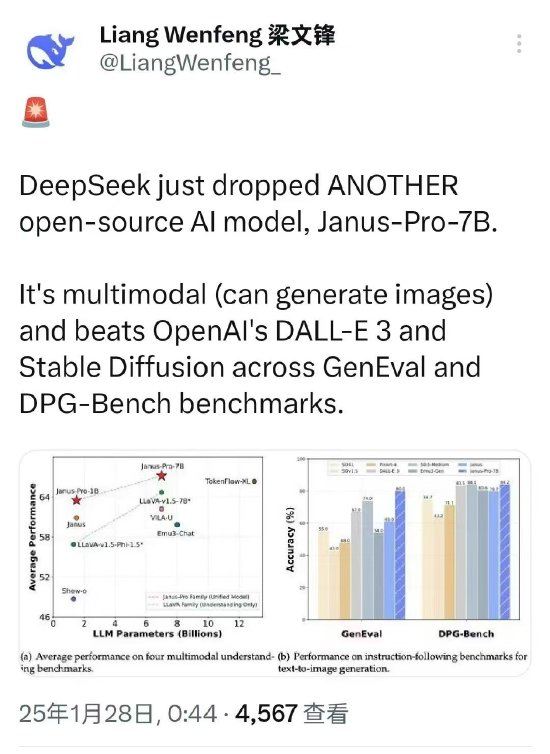 DeepSeek创始人凌晨宣布！多模态Janus-Pro-7B模型发布并开源，击败OpenAlDALL-E3